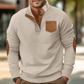 Patch Pocket Jacket Stand Collar Long Sleeve Corduroy Multicolor Hoodie (Option: Apricot-L)