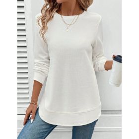 Women's Solid Color Round Neck Loose Stylish Sweatshirt (Option: White-L)