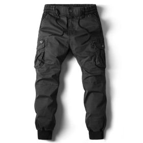 Solid Color Skinny Pants Multi-pocket Men's Working Pants (Option: Black-32)