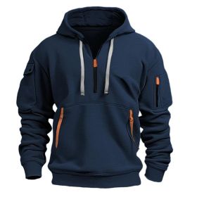 Dropped Shoulder Hooded Sweatshirt Men's Women's Plus Size Loose Pullover Fashion Sweatshirt (Option: Navy Blue-5XL-1pcs)