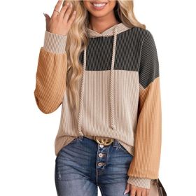 New-style Color-block Long-sleeve Hoodie With A Loose Fit (Option: Black Khaki-L)