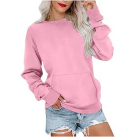 Women's Pin Solid Color Round Neck Loose Long-sleeved Sweater (Option: Pink-XXL)